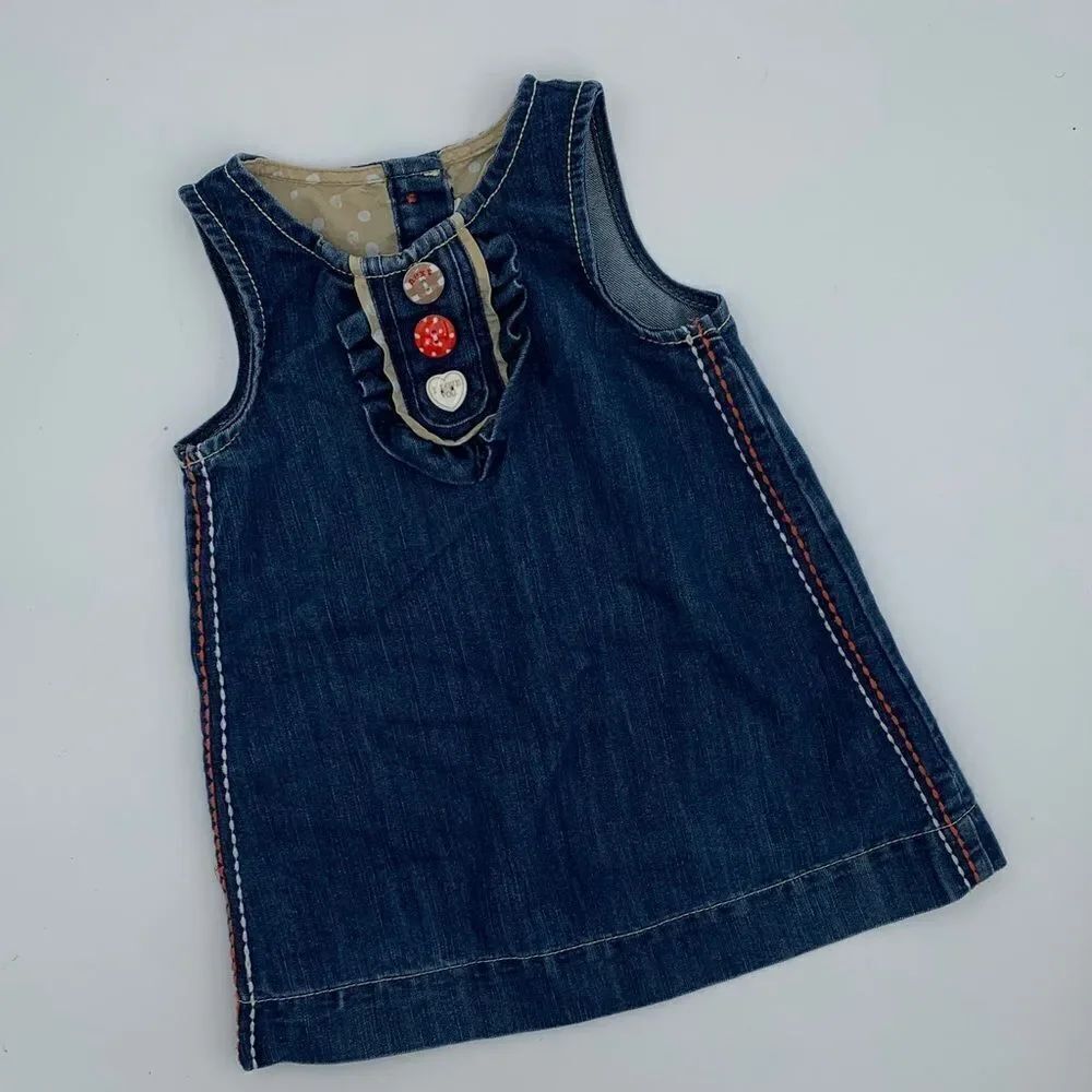 NEXT Stylish Denim Kids Dress with Button Accents contrasting stitching 12-18 m